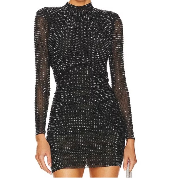 Self-Portrait Black Studded Long Sleeve Dress - Picture 1 of 2